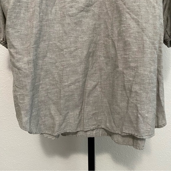 Women’s Gray Lagenlook Loose Fit Cotton Linen Collared Top L Rustic Sustainable - Picture 5 of 11